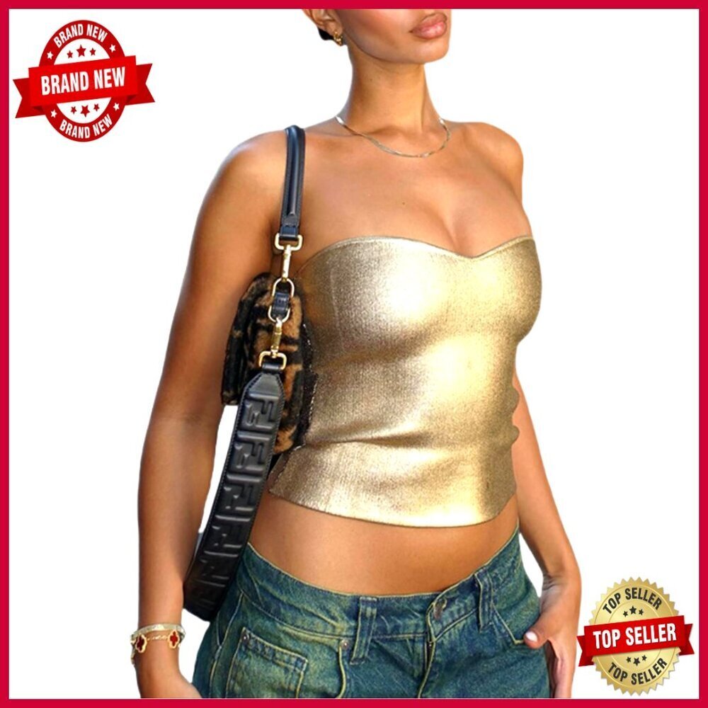 Strapless Ribbed Crop Top with Invisible Zipper, Stretchy Knit Fabric